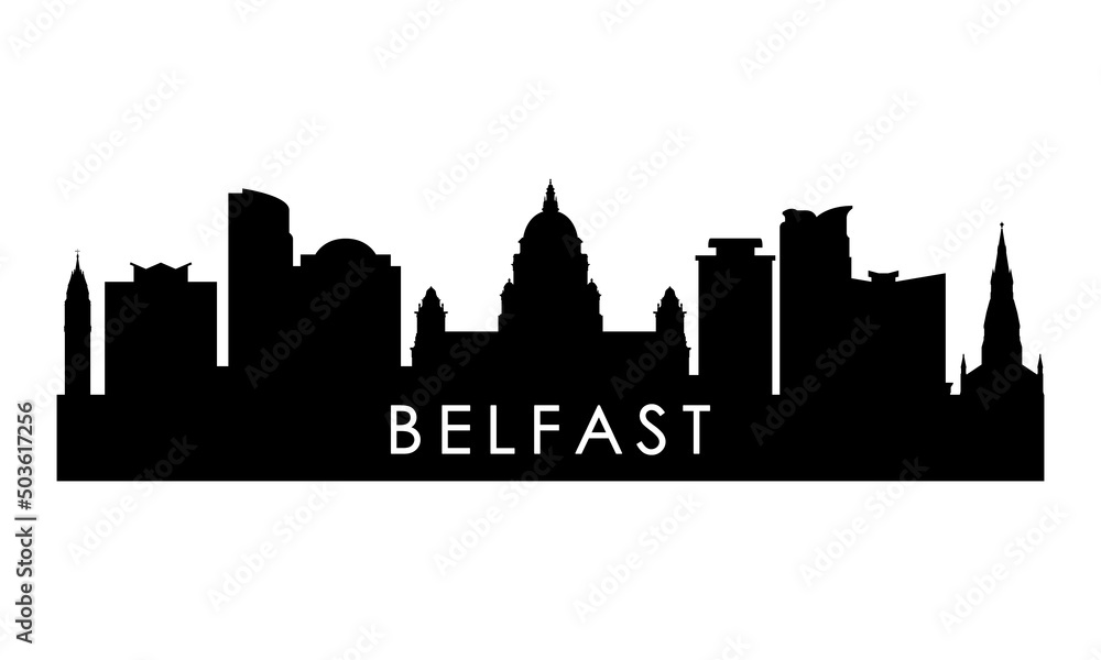Belfast skyline silhouette. Black Belfast city design isolated on white background.