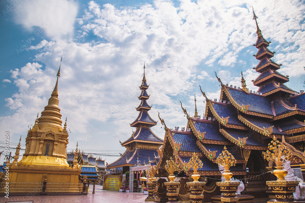 Fototapeta premium Wat Phiphat Mongkhon blue temple in Sukhothai, Thailand