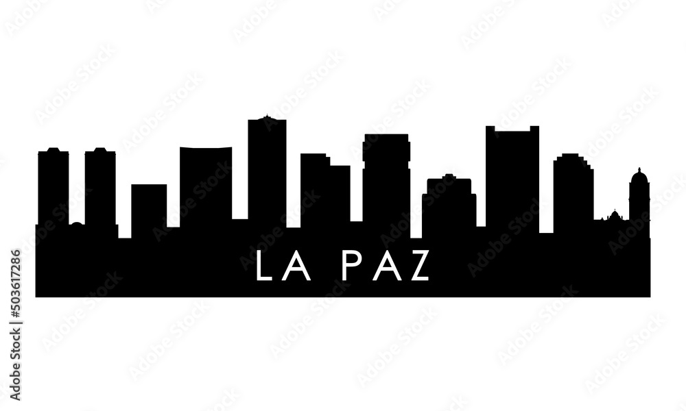 La Paz skyline silhouette. Black La Paz city design isolated on white background.
