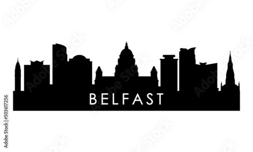 Belfast skyline silhouette. Black Belfast city design isolated on white background.