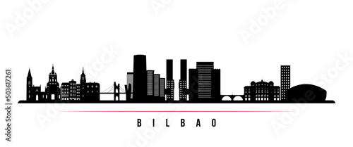 Bilbao skyline horizontal banner. Black and white silhouette of Bilbao, Spain. Vector template for your design.