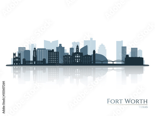 Fort Worth skyline silhouette with reflection. Landscape Fort Worth, Texas. Vector illustration. photo