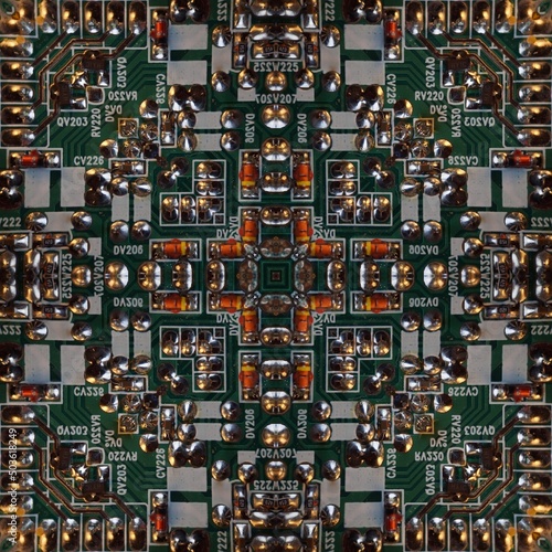 Circuit board Ornamental background. Seamless colorful pattern.