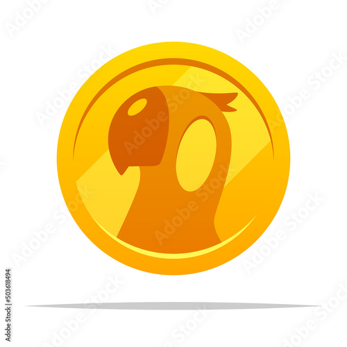 Parrot token gold coin vector isolated illustration