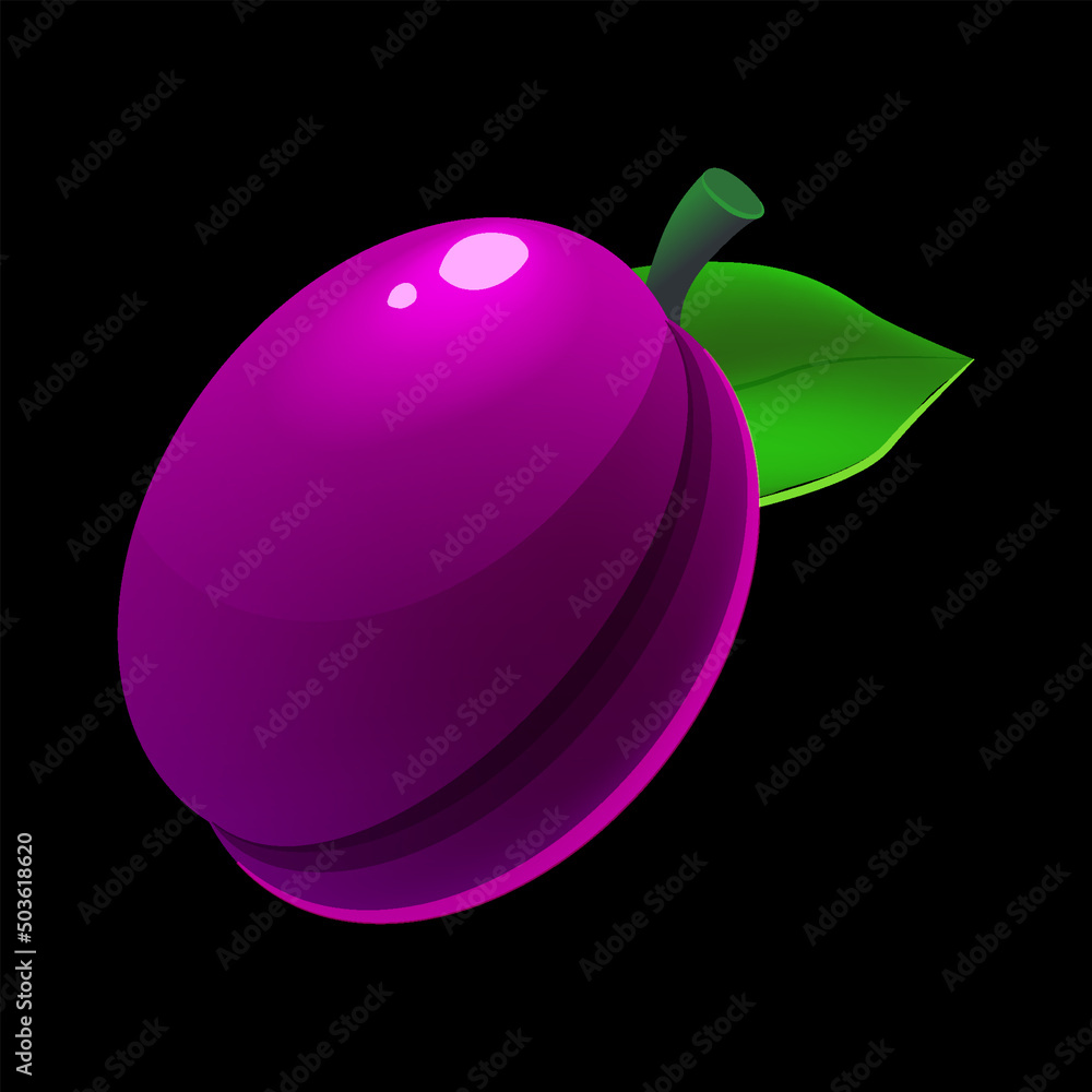Ripe plum fruit whole fresh, purple color, icon. Vector illustration machine slot icon cartoon cartoon