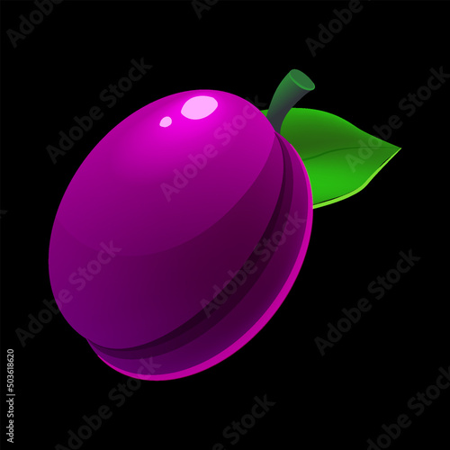 Ripe plum fruit whole fresh, purple color, icon. Vector illustration machine slot icon cartoon cartoon