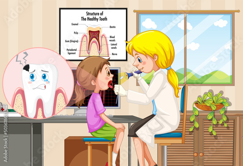 Dentist woman examining patient teeth in clinic