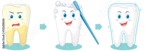 Teeth cleaning procedure on white background