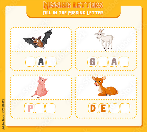 Fill the missing letter of each word worksheet for children