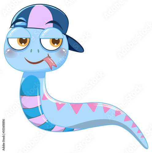 Cute blue snake in cartoon style