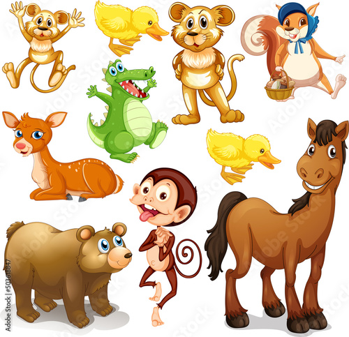 Cute animals cartoon set on white background