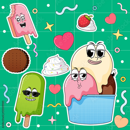 Set of funny food and dessert characters