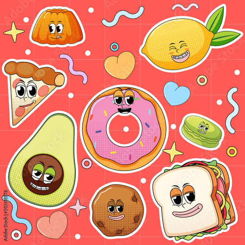 Set of funny food and dessert characters