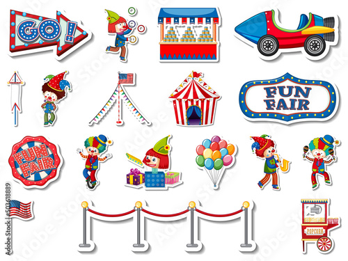 Sticker set of amusement park and fun fair objects