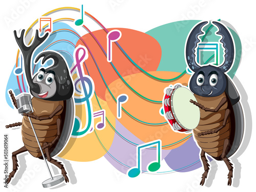 Group of beetle playing music together