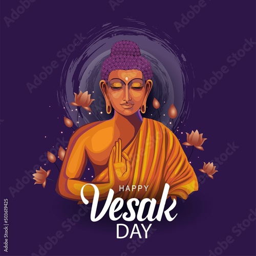 Happy Vesak Day Budha Purnima  With white Background Silhouette Vector Illustration design