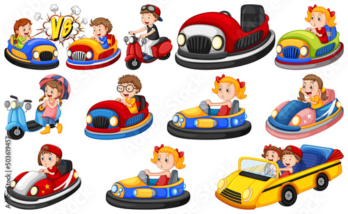 Set of kids riding Go-Kart