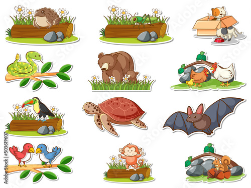 Sticker set of wild animals cartoon