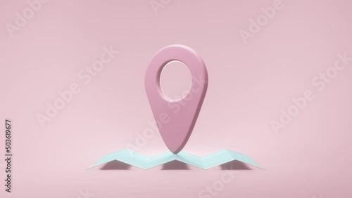 Pin 3d rendering of 4k video animation GPS location map icon.