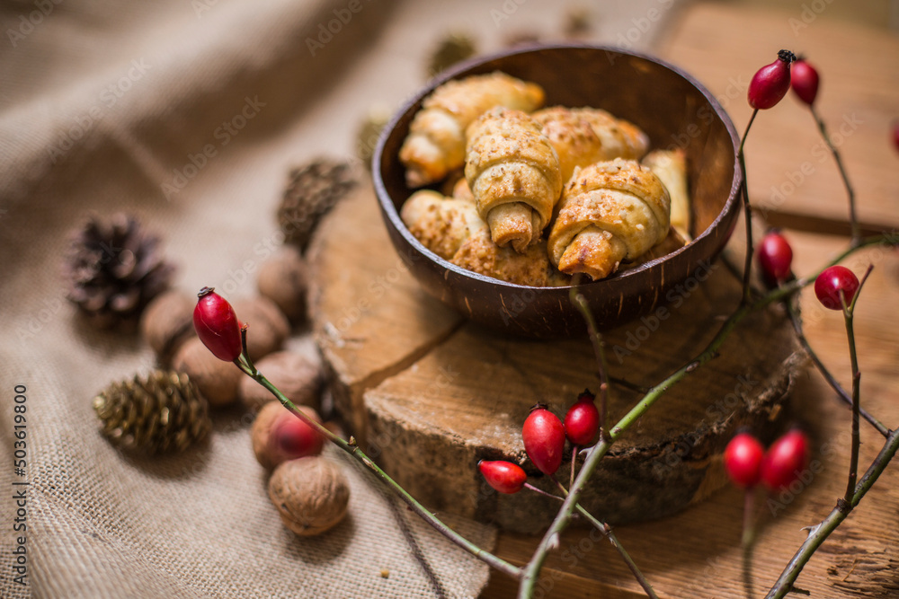 Cookies croissants with cranberries