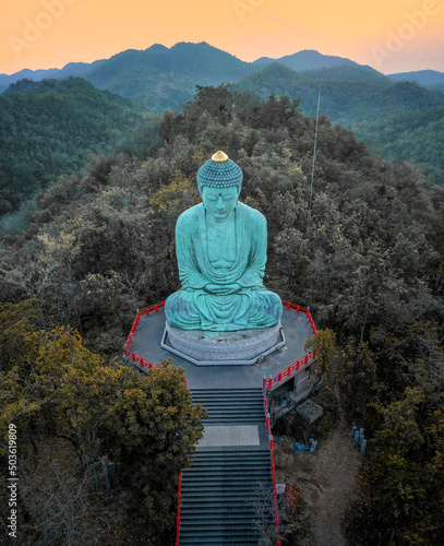 Aerial view of Wat Doi Prachan Mae Tha or Wat Phra That Doi Phra Chan in Lampang, Thailand