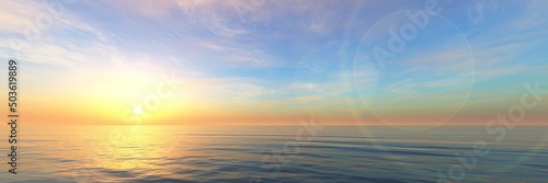 Ocean panorama sunset  seascape panoramic  3D rendering