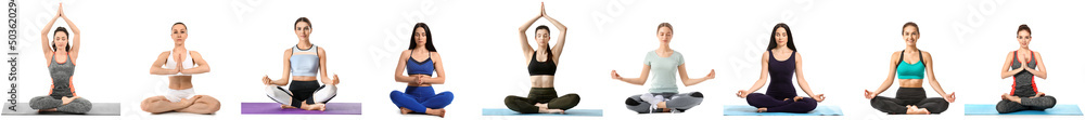 Set of meditating women isolated on white Set of meditating women isolated on white