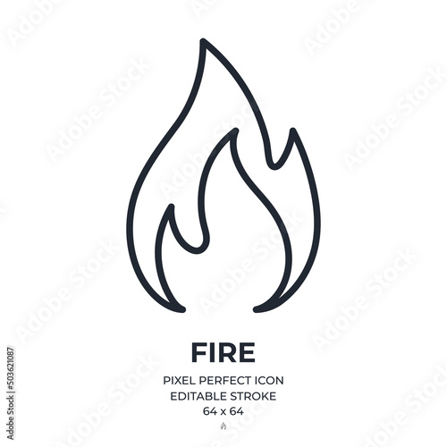 Fire flame editable stroke outline icon isolated on white background flat vector illustration. Pixel perfect. 64 x 64.