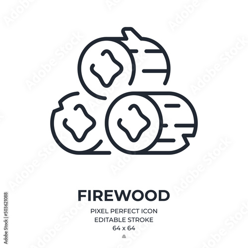 Firewood editable stroke outline icon isolated on white background flat vector illustration. Pixel perfect. 64 x 64.