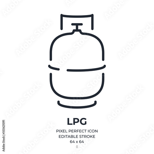 LPG Liquified Petroleum Gas editable stroke outline icon isolated on white background flat vector illustration. Pixel perfect. 64 x 64.
