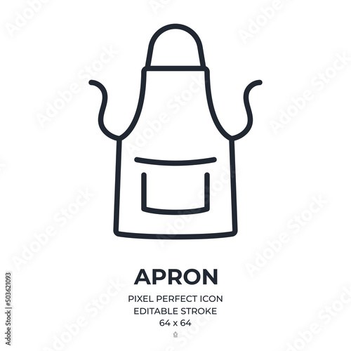 Apron editable stroke outline icon isolated on white background flat vector illustration. Pixel perfect. 64 x 64.