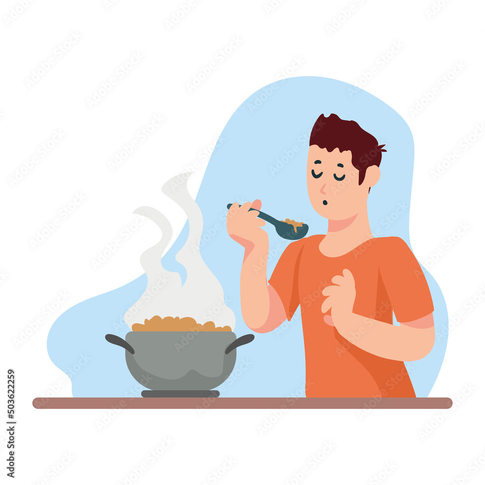 man cooking with pot