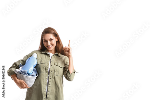 Beautiful woman with laundr...