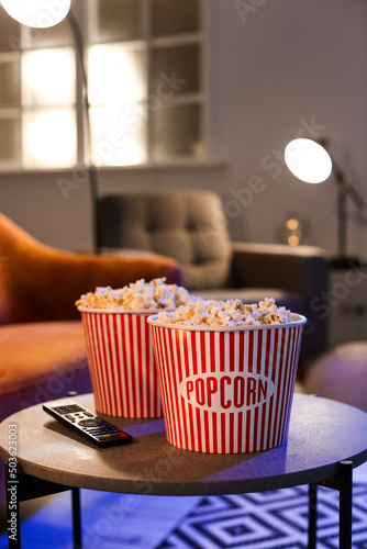 Buckets with tasty popcorn ...
