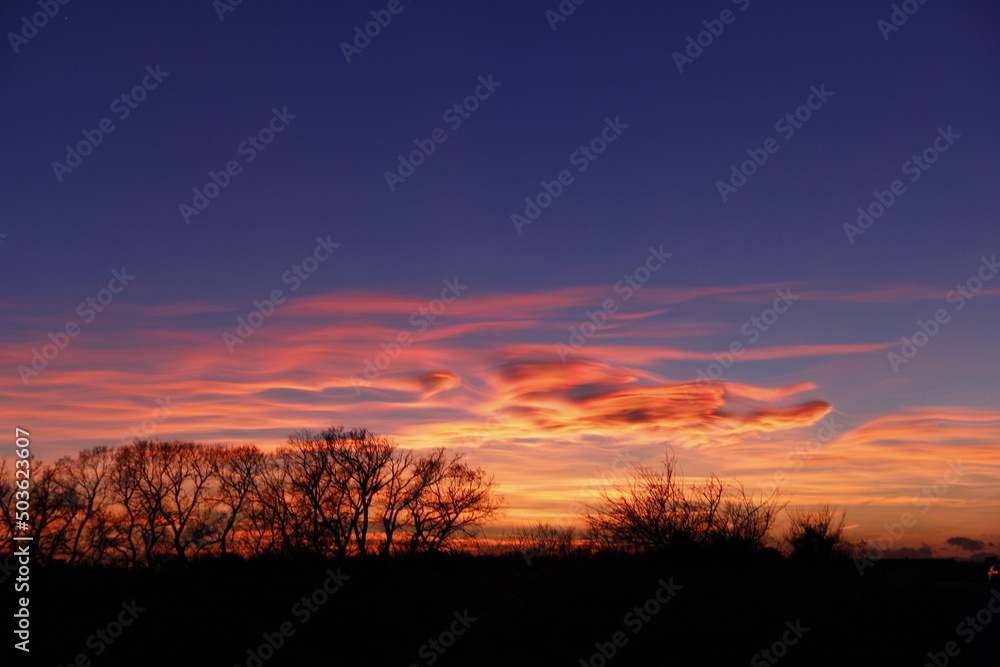Fototapeta premium ciel rouge vent en chemin