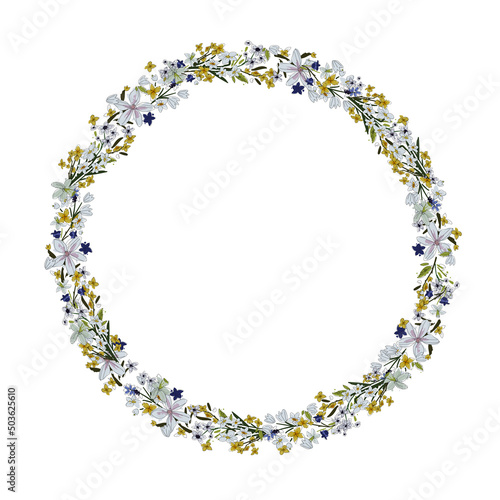 Vector floral wreath. Hand drawn flowers arrange in round border