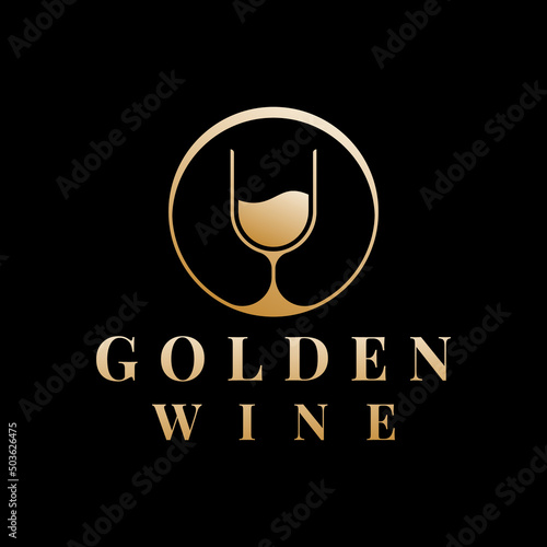 golden wine glass logo design