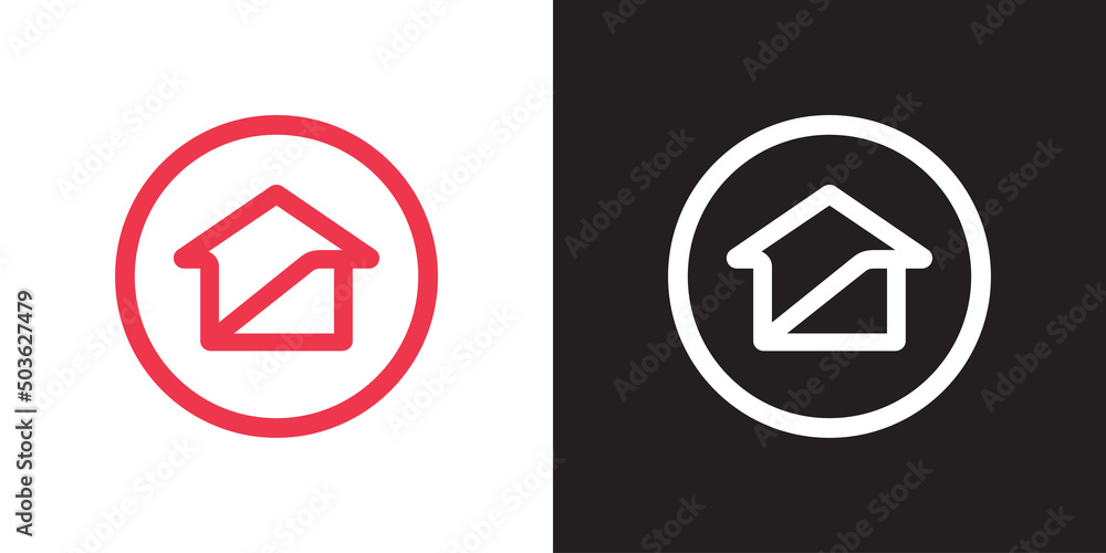 House property logo icon design, simple home logo in line art style, circle shape illsutration House property logo icon design, simple home logo in line art style, circle shape illsutration