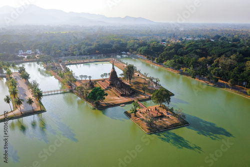 Wallpaper Mural Aerial view of Wat Sra Sri or Wat Sa Si in Sukhothai historical park in Thailand