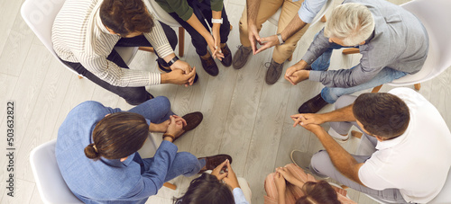 Obraz na płótnie People talking in group therapy session or community meeting