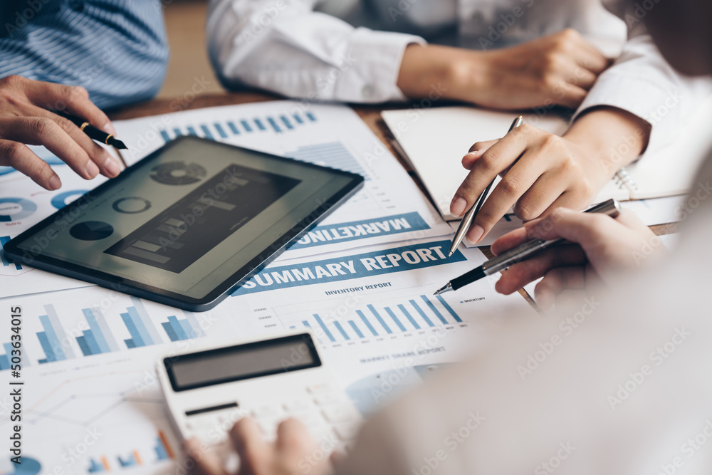 Business team meeting present finance growth and making plan to future. Finance managers task concept. Business team meeting present finance growth and making plan to future. Finance managers task concept.