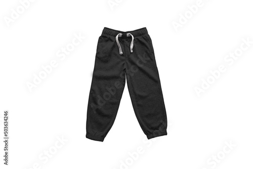 Black sweatpants blank design mockup isolated on white background. 3d rendering. photo