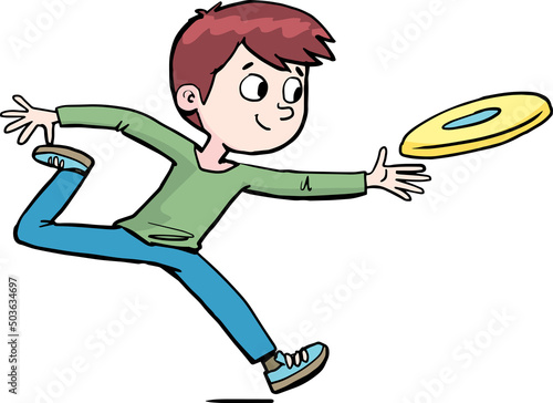 boy in action throws a frisbee