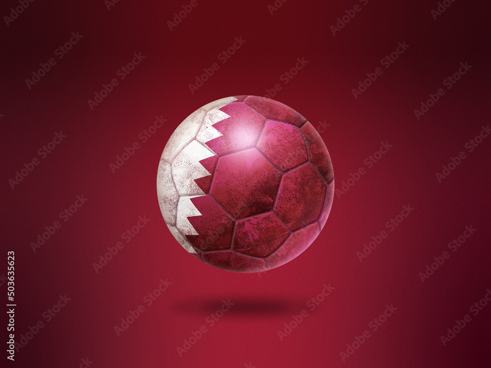 Fototapeta premium An illustration of a Qatar national flag color soccer ball with maroon background 