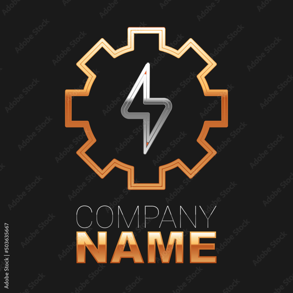 Line Gear and lightning icon isolated on black background. Electric power. Lightning bolt sign. Colorful outline concept. Vector Line Gear and lightning icon isolated on black background. Electric power. Lightning bolt sign. Colorful outline concept. Vector