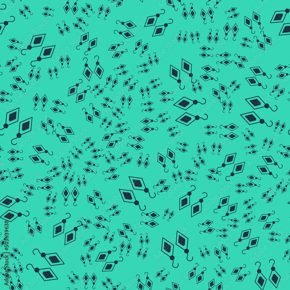 Black Earrings icon isolated seamless pattern on green background. Jewelry accessories. Vector Black Earrings icon isolated seamless pattern on green background. Jewelry accessories. Vector