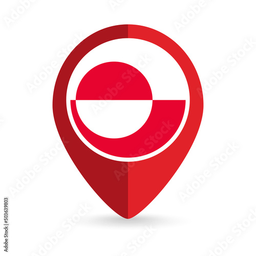 Map pointer with country Greenland. Greenland flag. Vector illustration.