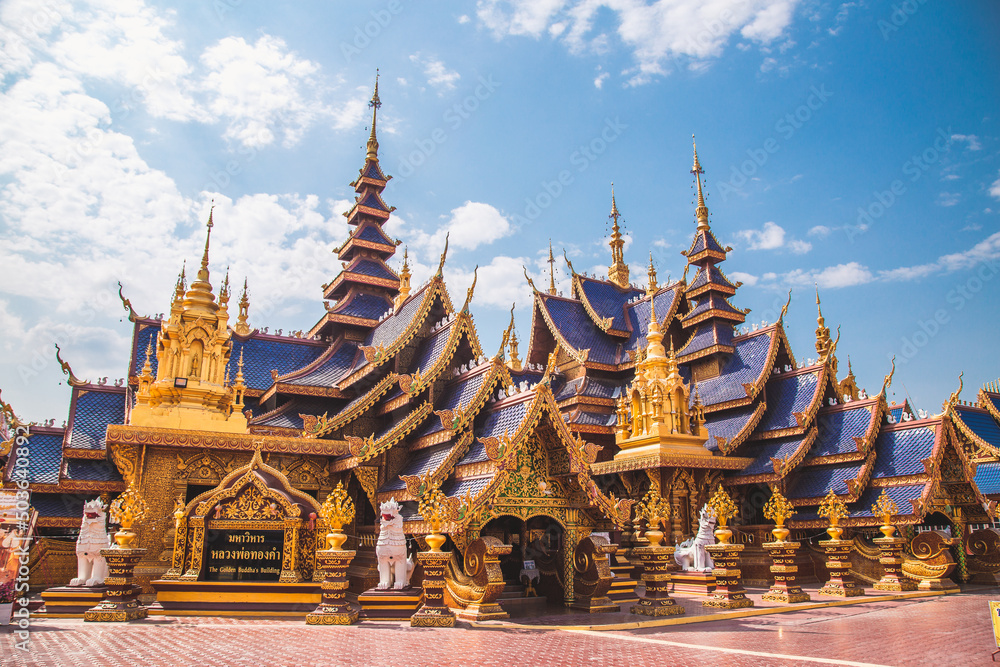 Fototapeta premium Wat Phiphat Mongkhon blue temple in Sukhothai, Thailand