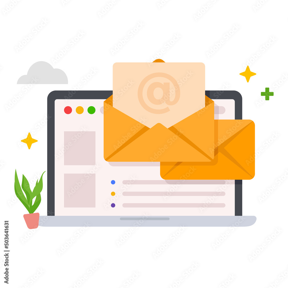 Mail service laptop with open pages web concept illustration. Mail service laptop with open pages web concept illustration.