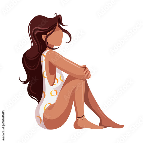 Woman in swimsuit. Beach Holidays, Summer vacation, Leisure, Recreation concept. Isolated  vector Illustration.